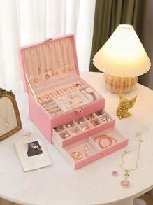 3-Layer Large Capacity Jewelry Storage Box, Portable Jewelry Storage Box, Dressing Table With Drawer Jewelry Storage Box, Gift Leather Jewelry Box, Exquisite Display Packaging Storage Container Back To School