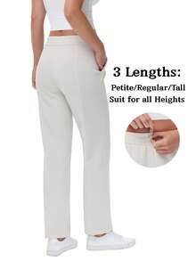 Women's Petite/Regular/Tall 3 Lengths Soft Rayon Sweatpants Breathable Pants With Adjustable Shockcord  Casual With Available Inseam - Màu be - Xem 9