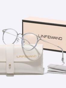 LINFEMAND 经典金属框架复古圆形装饰无度数眼镜，女士日常办公装免妆高冷眼镜，职场配饰，节日礼物