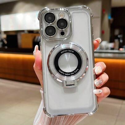 IPhone 16/15 Pro Max対応キックスタンドスマホケース、レンズ保護付きの高級電気メッキ透明デザイン、IPhone 6/7/8/X/XS/XR/11/12/13/14/15/16/16e、Galaxy S22/23/24/25/S24 FE/S25 EDGE、A04/05/06/A14/A15/A16/A24/A25/A34、Redmi Note 9/10/11/12/13、Redmi 9/10/12/13C/14C、OPPO、MOTO、Honor X、HW、Realme C53/C55/C61/C63/C65/C75対応、防水、耐衝撃、落下防止、傷防止