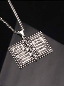 Valentine's Day 1pc Flip Page Bible Lord's Prayer Book Pendant Necklace, Fashion Versatile Sweater Chain For Daily Wear - 經文項鍊 - 查看 9