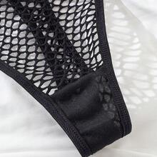 全新 2 件套性感诱惑网眼镂空内衣套装，时尚诱人设计性感内裤 - 黑色 - 查看 6