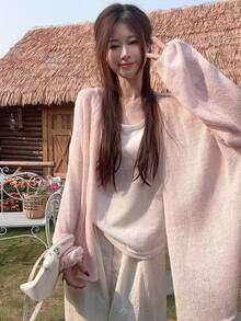 Lightweight Long Sleeve Knit Cardigan For Women, Loose Fit, Soft Style, Autumn