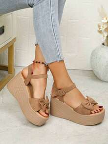 Giày sandal đế xuồng nơ dày nhẹ thời trang dành cho nữ ngày lễ tình nhân - Màu Khaki - Xem 4