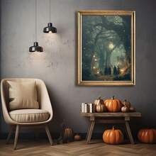 1 buc. Imprimeu de perete gotic vintage cu vrăjitoare în pădure fermecată, poster pe pânză Academia mistică întunecată, artă de perete de Halloween cu vrăjitoare mitică, decorațiune de Halloween de toamnă, decorațiune de cameră, decorațiune de dormitor, imprimare estetică wiccană neînrămată pentru sufragerie, dormitor, birou, casă bântuită, decorațiune gotică sezonieră de Halloween, decor pentru casă, decor de toamnă