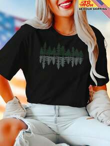 Pine Trees Reflection Forest Silhouette Womens T Shirt Nature Graphic Tee Soft Comfortable Casual Top Trending Gift Summer Fashion - trắng - Xem 2