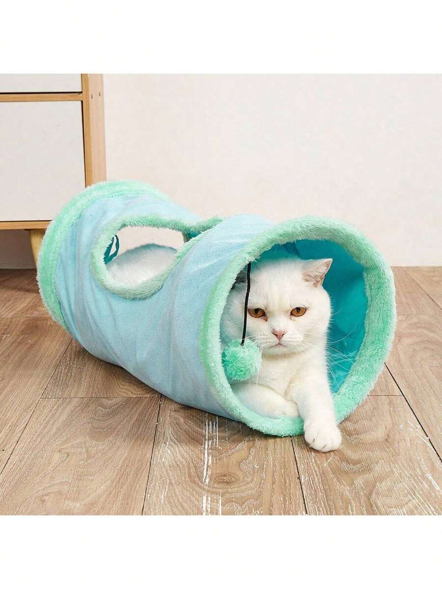 1 件绒面面料宠物猫隧道带马勃，猫/狗玩具