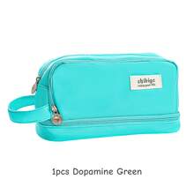 1pc Dual-Side Open Pen Bag Pencil Case 4 Compartments With Zipper & Portable Handle Storage Organizer Pouch For Stationery School - One Size - View 20