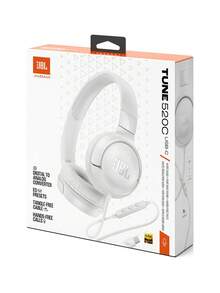 JBL Tune 520C 轻巧有线贴耳式耳机，配备 USB-C 接口，可折叠，舒适设计，纯低音，语音识别麦克风，可实现免提通话，3 键式遥控器，兼容手机、电脑、VR、PS5、Xbox 游戏机 - 白色 - 查看 5