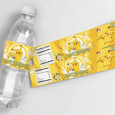 pokemon ملصقات زجاجة مياه بيكاتشو بوكيمون، ديكورات طاولة الحفلات، لوازم حفلات عيد الميلاد، ملصقات زجاجات المياه لحفلات عيد الميلاد الكرتونية، ديكورات حفلات استقبال المولود الجديد