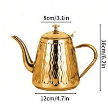 1 Stück 1500ml hochwertiger Edelstahl Teekanne in Goldfarbe, Edelstahlauslauf, hitzebeständige Teekanne, geeignet für Pu'er/Oolong Tee, einsetzbar in Küche, Wohnzimmer, Outdoor, Camping
