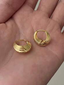 1 Đôi bông tai tròn hình học tối giản thanh lịch, thiết kế tinh tế dành cho nữ, thích hợp cho việc đi lại hàng ngày - Vàng - Xem 4