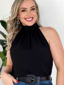 STYLISH WOMEN'S HIGH NECK TIE-UP BLOUSES - Black - View 2