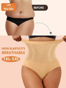 Plus Size Women Shapewear Slimming Pants, High Waist Seamless Shaping Tummy Control Leggings - Apricot - View 6