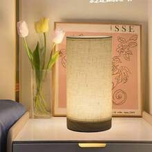 1pc Modern Scandinavian Wooden Frame Table Lamp With Linen Shade, Warm Light LED Lamp With USB Power, Creative Lamp For Bedroom, Living Room, Dining Room, Office - one-size - View 3