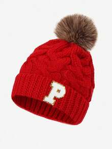 1 chiếc mũ len chữ cái cho bé, mềm mại, ấm áp và thoải mái, thích hợp cho bé trai và bé gái mặc ngoài trời vào mùa thu/đông. - Đỏ - Xem 33