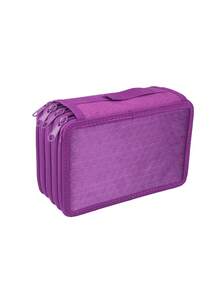1 estuche de lápices de cuatro capas de tela Ox, elegante bolsa de almacenamiento de papelería para estudiantes, bolsa de almacenamiento de pinceles de colores, regalos para amigos - Morado - Ver 9