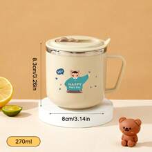 1pc 270ml Mini Double-Wall Thermal Insulated Mug, Children's Water Cup With Cute Cartoon Bear Pattern, 316 Stainless Steel Kids Straw Cup With Straw & Handle, Portable Anti Scalding Drinking Cup, Sealed Leak-Proof Tea Coffee Milk Cup Drinkware, Suitable For Student And Adult Use In Home, School, Dorm, Office, Party, Camping, Picnic, Back To School