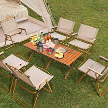 [4 英尺折叠式矮野餐桌] 可容纳 4-6 人 | 轻质铝/金属 | 可滚动和折叠（超紧凑）| 配有手提袋。易于运输 | 耐刮擦。适用于露营/海滩/户外 | 天然桩色。在沙地/草地上稳定 | #CampingTable #BeachPicnic - 彩色 - 查看 2