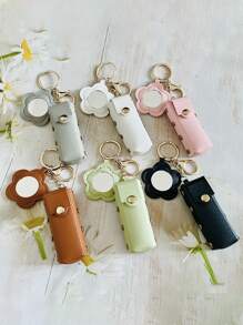 Customized Text Portable Lipstick Case With Heart Shaped Mirror, Cute Minimalist Keychain