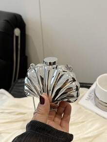 1 件贝壳形装饰包、迷你晚装手拿包、女士个性化时尚链条口红包，适合情人节、派对、约会、单肩包、零钱包、金色耳机盒、女士礼物、硬壳 - 銀色 - 查看 7