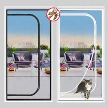 U型防蚊门帘，带拉链，适用于宠物客厅和卧室，防猫门帘，左开式防虫防蚊纱窗，耐用且易于安装，无需配件即可DIY，C型门帘 - 黑色 - 查看 3