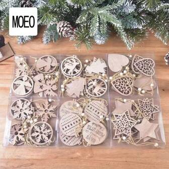 12pcs/Box Laser Cut Hollow Wooden Christmas Snowflake Ornaments, Christmas Decorations Supplied By Manufacturer