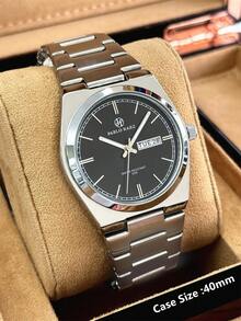 Pablo Raez 1 chiếc đồng hồ đeo tay nam phong cách retro, phụ kiện mùa hè sang trọng bằng thép không gỉ, đồng hồ nam quyến rũ nguyên bản, trang sức bạc, không phai màu, dây đeo kim loại dày, mặt số đen, chống nước 50M. - Bạc - Xem 8