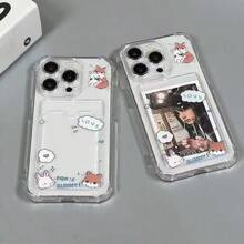 1 pieza Funda de teléfono con tarjetero y diseño de zorro sosteniendo un conejo, compatible con Apple 16, 16 Pro, 16 Pro Max, 15, 14, 13, 12, 11 Pro Max, 14 Plus, y Galaxy S21, S22, S23, S24, S25, A26, A36, A52, A22, Infinix, billetera transparente a prueba de agua, a prueba de golpes y resistente a arañazos que puede almacenar tarjetas y fotos