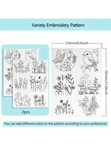 2 Sheets A4 Size, Containing 12 Patterns, Hand-Sewn Stabilizer Can Be Washed Off, Self-Adhesive Water-Soluble Embroidery Pattern Stabilizer Stickers, Suitable For Embroidery Handicraft Enthusiasts - Multicolor - View 6