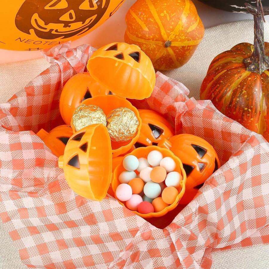 12pcs/6pcs/1pc Halloween Pumpkin Candy Buckets, Mini Pumpkin Buckets With Lids Kids Toy, Gag Toy Alternative