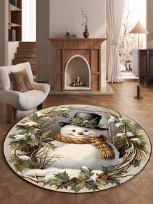 1pc Christmas Snowman Velvet Carpet, Living Room Carpet, Dining Room Carpet, Study Carpet, Computer Room Carpet, Bedroom Carpet, All Season Carpet, New Design This Year, Machine Washable, Made Of Velvet Material, Skin-Friendly And Soft, Suitable For Halloween, Gift, Celebration, Party, Trick Or Treat, Halloween Decoration, Personalized Home Decor, Fashionable Home