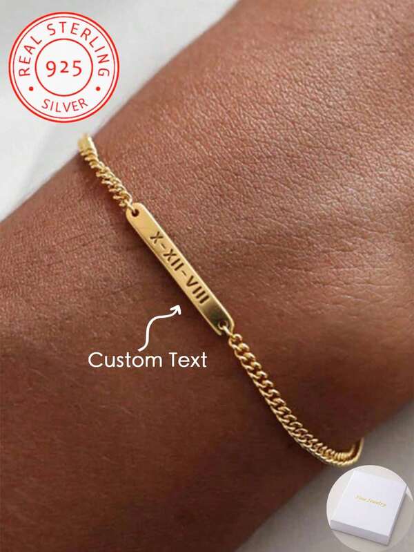 Pulsera personalizada de plata 925 con grabado láser de nombre personalizado, longitud ajustable, regalo de aniversario, Navidad, cumpleaños, recuerdo personalizado para novia, esposa