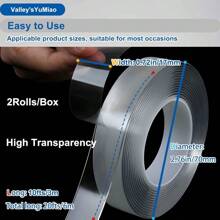 2Rolls Nano Double Sided Mountinging Tape Adhesiveself Heavy Duty Tape 2 Sides Sticky Tack Tape For Painted Walls AC Hanging Clear 0.6in*10fts 20fts Total Long Discounted Price - 無色 - 查看 4