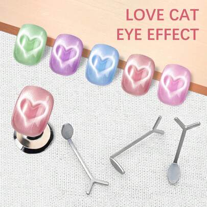 Juego de imán con forma de corazón y ojo de gato - Palito magnético para esmalte de uñas en gel Juego de imán con forma de ojo de gato en Y con patrón de amor, herramientas y accesorios profesionales para arte de uñas, reutilizable, sin olor, efectos de esmalte magnético DIY, suministros para arte de uñas, regalos para amigos, regalos para mujeres, temporada de regreso a clases