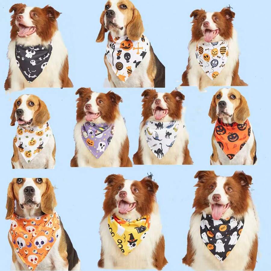 1pc Halloween Funny Pet Bandana Dog Scarf, New Cartoon Print Dog Puppy Triangular Scarf Pet Supplies, Machine Washable