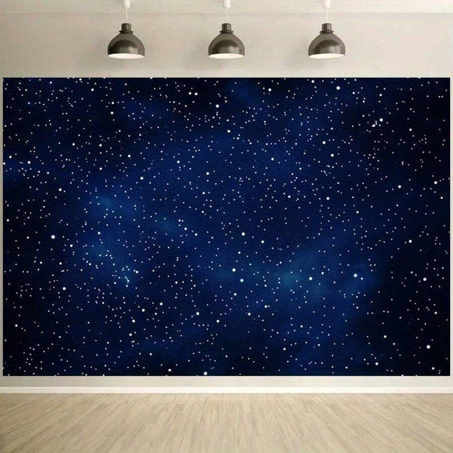 1 个星空背景横幅 - 深蓝色宇宙场景、闪烁的星星、耐用的涤纶面料，非常适合新年、生日派对、婚礼和主题活动，有多种尺寸可供选择，天体装饰 - 彩色 - 查看 1