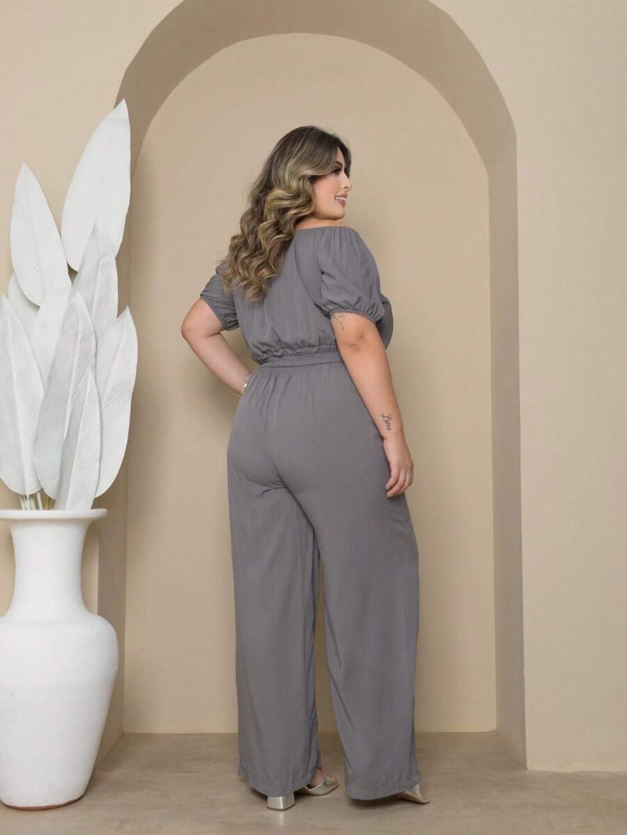 Plus Size Cropped And Pantaloon Set For Women - 灰色 - 查看 1