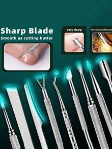 10 PIEZAS Juego de herramientas de acero inoxidable para uñas encarnadas - Lima de pedicura de doble cara, elevador, cuchara y empujador para limpiar y eliminar uñas encarnadas