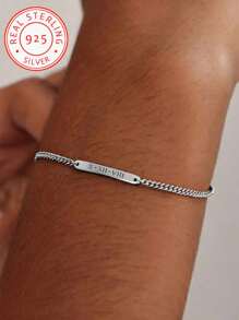 A 925 Silver Personalised Laser Engraved Name Custom Bracelet, Adjustable Length Custom Bracelet, Anniversary, Christmas, Birthday Gift, Personalised Keepsake For Girlfriend, Wife - Silver - View 2