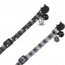 1 件可调节万圣节猫项圈，带安全扣和饰物 - 涤纶，节日图案 - 彩色 - 查看 6