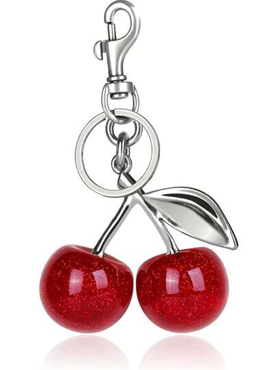 1pc Cherry Shaped Keychain Bag Charm - Car Cherry Accessory Keyring, Women's Christmas/Valentine's Day Gift (Size: 4.3in/10.92cm X 2.6in/6.6cm, Cherry Size: 1.18in/3cm)