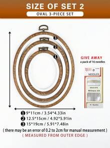 多件复古风格棕色仿木纹绣花箍，各种形状，采用优质 ABS 和 PVC 材料制成，配有金属挂钩，防碎，配有 16 根针，适用于家居装饰和刺绣 - 棕色 - 查看 13