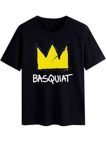 Youth Men American Jean- Shirt Michel Artist Basquiat T-Shirt Round Neck Short Sleeve Tees T Shirts, Cotton Tees Tops For Mens L - màu đen - Xem 1