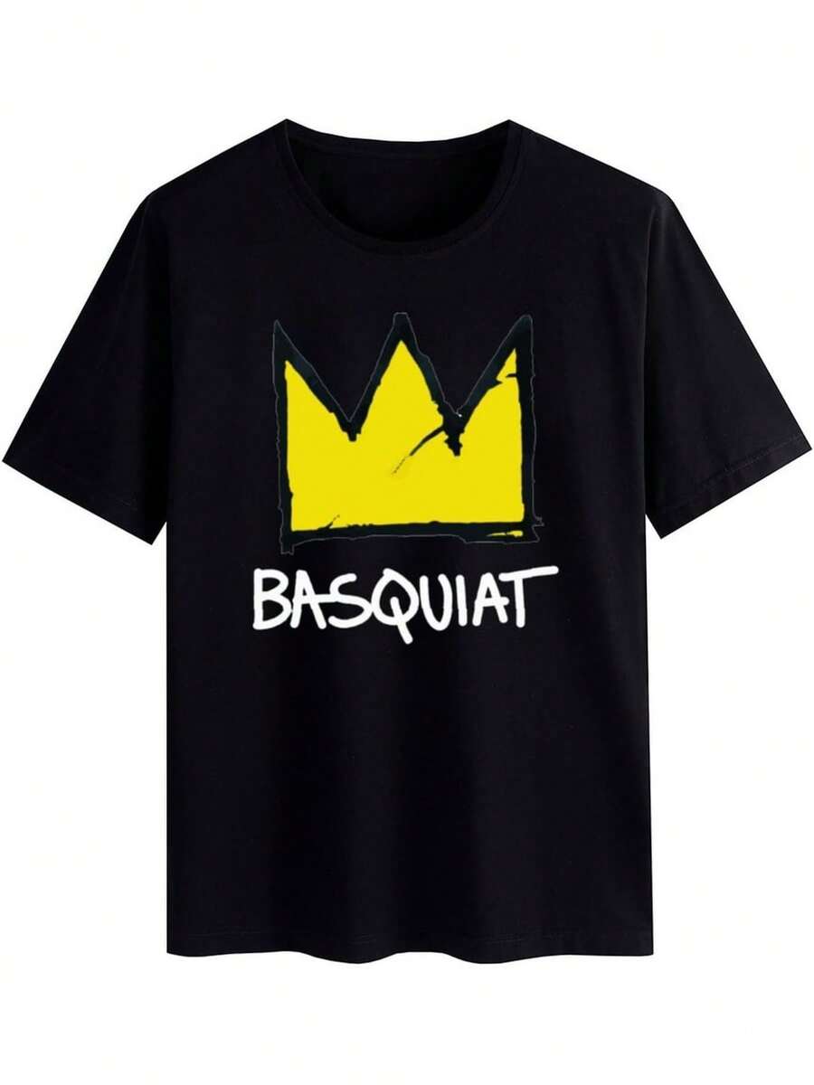 Youth Men American Jean- Shirt Michel Artist Basquiat T-Shirt Round Neck Short Sleeve Tees T Shirts, Cotton Tees Tops For Mens L - màu đen - Xem 1