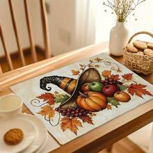 4pcs/6pcs/8pcs Elegant Autumn Placemats, Featuring Pumpkin & Witch Hat Designs With Fallen Leaves, Durable Polyester, Machine Washable, Suitable For Home Kitchen, Parties, Birthdays, Seasonal Decor, Autumn, Home, Halloween, 11.81*17.72 Inches - Multicolor - View 6
