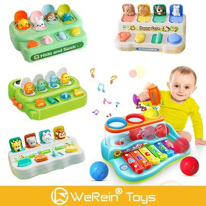 WeRein Đồ chơi thú bông bật lên úp mặt - Đồ chơi cảm giác Montessori về nguyên nhân và kết quả, đồ chơi tương tác sớm cho bé, chất liệu ABS dày dặn, quà tặng cho bé 6 9 12 18 tháng, 1-3 tuổi, bé gái, bé trai, quà sinh nhật, Giáng sinh (Một số bộ phận ngẫu nhiên)