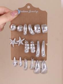 4-18pcs/Set Women Personalized Fashion Elegant Earrings Set, Suitable For Casual, Party, Travel, Beach, Birthday Gift Matching Outfits