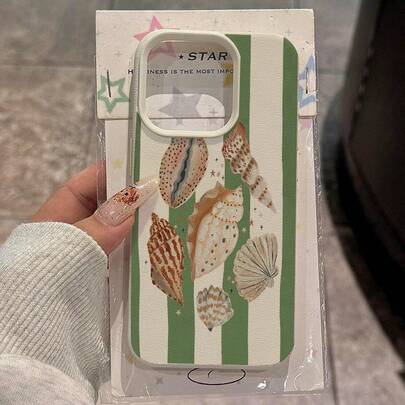 1pc Vintage Seashell & Star Striped Pattern TPU Phone Case, Compatible With Iphone