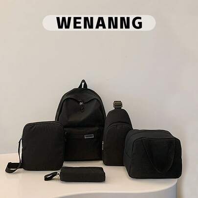 5개 학교 가방 세트 - 세련된 대용량 백팩&런치 백&체스트 백&크로스바디 백&노트북 수납 공간이 있는 필통 책가방, 조절 가능한 스트랩 책가방 세트, 다중 포켓 대용량 학교 가방 세트 남아/걸/청소년/대학생/졸업생/졸업생을 위한 다기능 데이팩 세트 아이디어 매일...